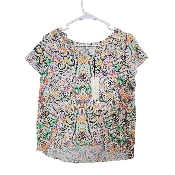 Rachel Zoe Top Women's Small S Artistic Painted Glitter Pattern V-Neck NWT - Picture 1 of 9